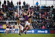 1 April 2018; Lee Chin of Wexford in action against Conor Delaney and Richie Leahy of Kilkenny during the Allianz Hurling League Division 1 semi-final match between Wexford and Kilkenny at Innovate Wexford Park in Wexford. Photo by Matt Browne/Sportsfile