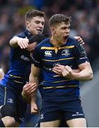 1 April 2018; Garry Ringrose of Leinster celebrates after scoring his side's first try during the European Rugby Champions Cup quarter-final match between Leinster and Saracens at the Aviva Stadium in Dublin. Photo by Ramsey Cardy/Sportsfile