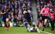 1 April 2018; Isa Nacewa of Leinster beats the tackle of Richard Wigglesworth of Saracens to set up his side's first try during the European Rugby Champions Cup quarter-final match between Leinster and Saracens at the Aviva Stadium in Dublin. Photo by Brendan Moran/Sportsfile