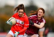 1 April 2018; Eimear Scally of Cork in action against Lisa Gannon of Galway during the Lidl Ladies Football National League Division 1 Round 7 match between Galway and Cork at Clonberne GAA Pitch in Ballinasloe, Co Galway. Photo by Eóin Noonan/Sportsfile