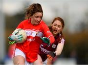 1 April 2018; Eimear Scally of Cork in action against Lisa Gannon of Galway during the Lidl Ladies Football National League Division 1 Round 7 match between Galway and Cork at Clonberne GAA Pitch in Ballinasloe, Co Galway. Photo by Eóin Noonan/Sportsfile
