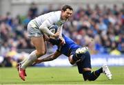 1 April 2018; Alex Goode of Saracens is tackled by Isa Nacewa of Leinster during the European Rugby Champions Cup quarter-final match between Leinster and Saracens at the Aviva Stadium in Dublin. Photo by David Fitzgerald/Sportsfile