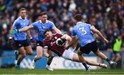 1 April 2018; Damien Comer of Galway in action against Dublin players, from left. Jonny Cooper, Philly McMahon and Michael Fitzsimons during the Allianz Football League Division 1 Final match between Dublin and Galway at Croke Park in Dublin. Photo by Stephen McCarthy/Sportsfile