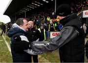1 April 2018; Wexford manager Davy Fitzgerald and Kilkenny manager Brian Cody shake hands after the Allianz Hurling League Division 1 semi-final match between Wexford and Kilkenny at Innovate Wexford Park in Wexford. Photo by Matt Browne/Sportsfile