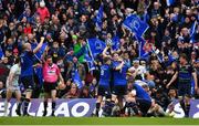 1 April 2018; James Lowe of Leinster celebrates after scoring his side's third try during the European Rugby Champions Cup quarter-final match between Leinster and Saracens at the Aviva Stadium in Dublin. Photo by Brendan Moran/Sportsfile
