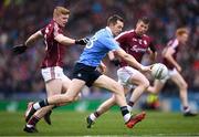 1 April 2018; Dean Rock of Dublin in action against Seán Andy Ó Ceallaigh, left, and Gareth Bradshaw of Galway during the Allianz Football League Division 1 Final match between Dublin and Galway at Croke Park in Dublin. Photo by Stephen McCarthy/Sportsfile