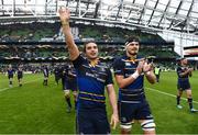 1 April 2018; James Lowe, left, and Max Deegan of Leinster following the European Rugby Champions Cup quarter-final match between Leinster and Saracens at the Aviva Stadium in Dublin. Photo by Ramsey Cardy/Sportsfile