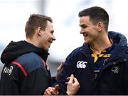 1 April 2018; Jonathan Sexton of Leinster shares a joke with Liam Williams of Saracens the European Rugby Champions Cup quarter-final match between Leinster and Saracens at the Aviva Stadium in Dublin. Photo by David Fitzgerald/Sportsfile