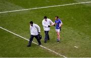 1 April 2018; An umpire shakes the hand of a dejected Seánie Johnston after the Allianz Football League Division 2 Final match between Cavan and Roscommon at Croke Park in Dublin. Photo by Daire Brennan/Sportsfile