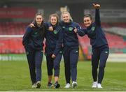 2 April 2018; Republic of Ireland players, from left, Lauryn O'Callaghan, Danielle Burke, Saoirse Noonan and Niamh Farrelly walk the pitch ahead of the UEFA Women's 19 European Championship Elite Round Qualifier match between Republic of Ireland and Austria at Turners Cross in Cork. Photo by Eóin Noonan/Sportsfile