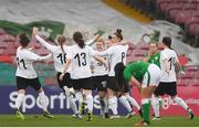 2 April 2018; Johanna Schneider of Austria celebrates wiith team-mates after scoring her side's first goal  during the UEFA Women's 19 European Championship Elite Round Qualifier match between Republic of Ireland and Austria at Turners Cross in Cork. Photo by Eóin Noonan/Sportsfile