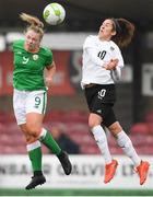 2 April 2018; Saoirse Noonan of Republic of Ireland in action against Yvonne Weilharter of Austria  during the UEFA Women's 19 European Championship Elite Round Qualifier match between Republic of Ireland and Austria at Turners Cross in Cork. Photo by Eóin Noonan/Sportsfile