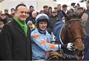 2 April 2018; An Taoiseach Leo Varadkar, T.D. with jockey Paul Townend following the Devenish Steeplechase on Day 2 of the Fairyhouse Easter Festival at Fairyhouse Racecourse in Meath. Photo by Seb Daly/Sportsfile