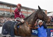 2 April 2018; Jockey JJ Slevin acknowledges the crowd after winning the BoyleSports Irish Grand National Steeplechase on General Principle on Day 2 of the Fairyhouse Easter Festival at Fairyhouse Racecourse in Meath. Photo by Seb Daly/Sportsfile