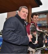 2 April 2018; Trainer Gordon Elliott, left, and jockey JJ Slevin after winning the BoyleSports Irish Grand National Steeplechase with General Principle on Day 2 of the Fairyhouse Easter Festival at Fairyhouse Racecourse in Meath. Photo by Seb Daly/Sportsfile