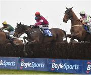 2 April 2018; General Principle, centre, with JJ Slevin up, jumps the last during the first circuit, on their way to winning the BoyleSports Irish Grand National Steeplechase on Day 2 of the Fairyhouse Easter Festival at Fairyhouse Racecourse in Meath. Photo by Seb Daly/Sportsfile