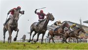 2 April 2018; General Principle, second from left, with JJ Slevin up, races alongside Isleofhopendreams, left, with Danny Mullins up, who finished second, on their way to winning the BoyleSports Irish Grand National Steeplechase on Day 2 of the Fairyhouse Easter Festival at Fairyhouse Racecourse in Meath. Photo by David Fitzgerald/Sportsfile