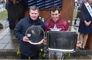 2 April 2018; Jockey JJ Slevin, right, and trainer Gordon Elliott after winning the BoyleSports Irish Grand National Steeplechase on General Principle during Day 2 of the Fairyhouse Easter Festival at Fairyhouse Racecourse in Meath. Photo by David Fitzgerald/Sportsfile
