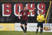 2 April 2018; Dan Casey of Bohemians celebrates after scoring the opening penalty in the penalty shootout during the EA SPORTS Cup Second Round match between Bohemians and UCD at Dalymount Park in Dublin. Photo by Tom Beary/Sportsfile