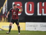 2 April 2018; Dan Casey of Bohemians celebrates after scoring the opening penalty in the penalty shootout during the EA SPORTS Cup Second Round match between Bohemians and UCD at Dalymount Park in Dublin. Photo by Tom Beary/Sportsfile
