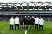 1 April 2018; Referee Anthony Nolan with his officials before the Allianz Football League Division 1 Final match between Dublin and Galway at Croke Park in Dublin. Photo by Piaras Ó Mídheach/Sportsfile
