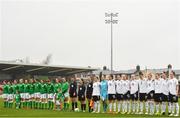 2 April 2018; Both side's stand for the playing of the National Anthems ahead of the UEFA Women's 19 European Championship Elite Round Qualifier match between Republic of Ireland and Austria at Turners Cross in Cork. Photo by Eóin Noonan/Sportsfile