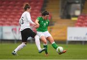 2 April 2018; Tiegan Ruddy of Republic of Ireland  in action against Maileen Mössner of Austria during the UEFA Women's 19 European Championship Elite Round Qualifier match between Republic of Ireland and Austria at Turners Cross in Cork. Photo by Eóin Noonan/Sportsfile