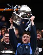 1 April 2018; Paddy Small of Dublin lifts the cup following the Allianz Football League Division 1 Final match between Dublin and Galway at Croke Park in Dublin. Photo by Stephen McCarthy/Sportsfile