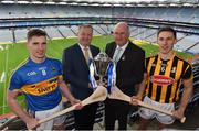 4 April 2018; The 2018 Allianz Hurling League Division 1 Final takes place at Nowlan Park on Sunday next April 8th. In attendance at a photocall ahead of the Allianz Hurling League Division 1 Final are, from left, Brendan Maher of Tipperary, Damien O'Neill, Head of Marketing Operations, Allianz, Uachtarán Chumann Lúthchleas Gael John Horan and Cillian Buckley of Kilkenny. Photo by Brendan Moran/Sportsfile