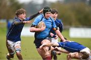 4 April 2018; Neville Godfrey of Metro is tackled by Liam Lynch and Senan Brannock of North Midlands during the Shane Horgan Cup 5th Round match between North Midlands and Metro at Tullow RFC in Tullow, Co Carlow. Photo by Matt Browne/Sportsfile
