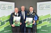 4 April 2018; FAI Chief Executive John Delaney with Achill Rovers, Co. Mayo, representatives Michael Gallagher, left, and Sean Molloy during the FAI Club Mark launch at the FAI HQ in Abbotstown, Dublin. Photo by Seb Daly/Sportsfile