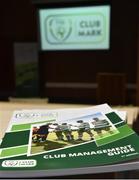 4 April 2018; A detailed view of the FAI Club Management Guide during the FAI Club Mark launch at the FAI HQ in Abbotstown, Dublin. Photo by Seb Daly/Sportsfile