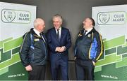 4 April 2018; FAI Chief Executive John Delaney with Achill Rovers, Co. Mayo, representatives Michael Gallagher, left, and Sean Molloy during the FAI Club Mark launch at the FAI HQ in Abbotstown, Dublin. Photo by Seb Daly/Sportsfile