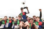 4 April 2018; Midlands captain Fionn O'Hara lifts the Shane Horgan cup as his team-mates celebrate after the Shane Horgan Cup 5th Round match between South East and Midlands at Tullow RFC in Tullow, Co Carlow. Photo by Matt Browne/Sportsfile