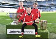 3 April 2018; Players from Ballenstragh Gaels GAA, Co Wexford, pictured with the Sam Maguire and Liam MacCarthy Trophies during Day 1 of the The Go Games Provincial days in partnership with Littlewoods Ireland at Croke Park in Dublin. Photo by Sam Barnes/Sportsfile