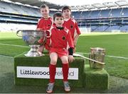 3 April 2018; Players from Ballenstragh Gaels GAA, Co Wexford, pictured with the Sam Maguire and Liam MacCarthy Trophies during Day 1 of the The Go Games Provincial days in partnership with Littlewoods Ireland at Croke Park in Dublin. Photo by Sam Barnes/Sportsfile