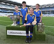 3 April 2018; Players from Wolfetones GAA in Drogheda, Co Louth, pictured with the Sam Maguire and Liam MacCarthy Trophies during Day 1 of the The Go Games Provincial days in partnership with Littlewoods Ireland at Croke Park in Dublin. Photo by Sam Barnes/Sportsfile