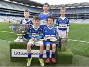 3 April 2018; Players from Raharney GAA, Co Westmeath, pictured with the Sam Maguire and Liam MacCarthy Trophies during Day 1 of the The Go Games Provincial days in partnership with Littlewoods Ireland at Croke Park in Dublin. Photo by Sam Barnes/Sportsfile