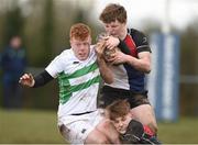 4 April 2018; Barry Gary of South East is tackled by Conor Gibney and Scott Milne of Midlands during the Shane Horgan Cup 5th Round match between South East and Midlands at Tullow RFC in Tullow, Co Carlow. Photo by Matt Browne/Sportsfile