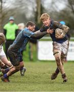4 April 2018; Fionn McWey of North Midlands is tackled by Nathan Mullen of Metro during the Shane Horgan Cup 5th Round match between North Midlands and Metro at Tullow RFC in Tullow, Co Carlow. Photo by Matt Browne/Sportsfile