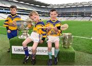 3 April 2018; Players from Carrick Sarsfields GAA, Co Longford, pictured with the Sam Maguire and Liam MacCarthy Trophies during Day 1 of the The Go Games Provincial days in partnership with Littlewoods Ireland at Croke Park in Dublin. Photo by Sam Barnes/Sportsfile