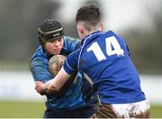 4 April 2018; Geroid Forrest of Metro is tackled by Senan Brannock of North Midlands during the Shane Horgan Cup 5th Round match between North Midlands and Metro at Tullow RFC in Tullow, Co Carlow. Photo by Matt Browne/Sportsfile