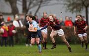 4 April 2018; Heather Cullen of UCD breaks the tackle from Niamh O'Kelly-Lynch of DUFC on her way to scoring her side's second try during the Annual Women’s Rugby Colours Match 2018 match between Dublin University FC and UCD at College Park in Trinity College, Dublin. Photo by David Fitzgerald/Sportsfile