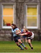 4 April 2018; Heather Cullen of UCD is tackled by Anna Harkin of DUFC during the Annual Women’s Rugby Colours Match 2018 match between Dublin University FC and UCD at College Park in Trinity College, Dublin. Photo by David Fitzgerald/Sportsfile
