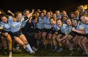 4 April 2018; UCD players celebrate following their side's victory in the Annual Women’s Rugby Colours Match 2018 match between Dublin University FC and UCD at College Park in Trinity College, Dublin. Photo by David Fitzgerald/Sportsfile