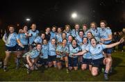 4 April 2018; UCD players celebrate following their side's victory in the Annual Women’s Rugby Colours Match 2018 match between Dublin University FC and UCD at College Park in Trinity College, Dublin. Photo by David Fitzgerald/Sportsfile