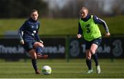 5 April 2018; Katie McCabe, left, and Louise Quinn during Republic of Ireland training at the FAI National Training Centre in Abbotstown, Dublin. Photo by Stephen McCarthy/Sportsfile