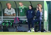 5 April 2018; Injured players Megan Campbell and Tyler Toland, right, watch on during Republic of Ireland training at the FAI National Training Centre in Abbotstown, Dublin. Photo by Stephen McCarthy/Sportsfile