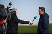 5 April 2018; Republic of Ireland head coach Colin Bell is interviewed by RTÉ's Tony O'Donoghue during training at the FAI National Training Centre in Abbotstown, Dublin. Photo by Stephen McCarthy/Sportsfile