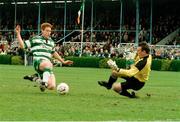 3 April 1994; Ed Green of Shamrock Rovers shoots during the Bord Gáis National League match between Shamrock Rovers and Cork City at the RDS in Dublin. Photo by Sportsfile.